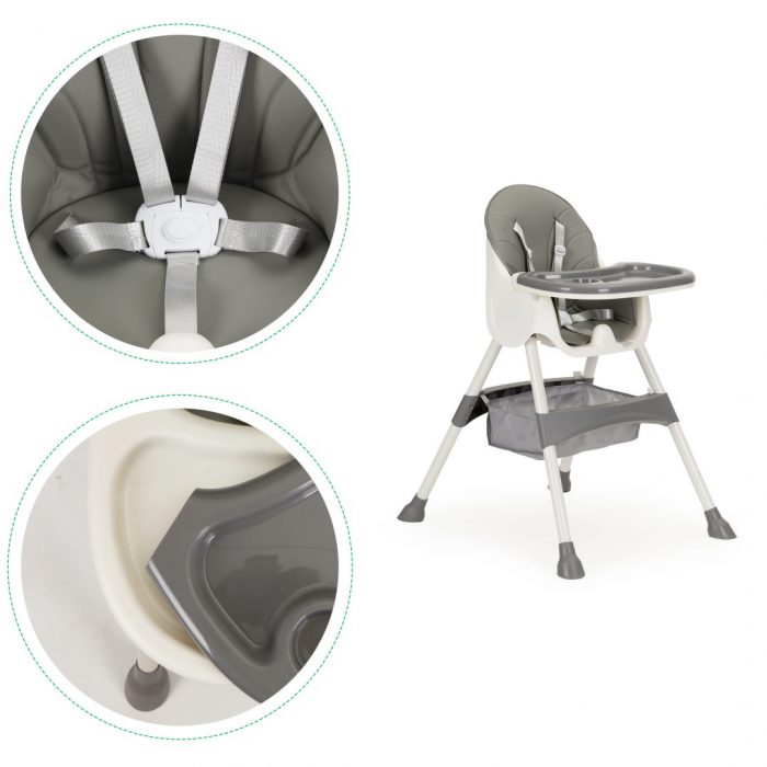 ecotoys-hc-823-gray-2v1-5bodova-vysoka-zidle-s-postrojem-seda-barva-16 Стільчик для годування 2 в 1 з 5-точковими ременями ECOTOYS, сірий HC-823 Комфорт і практичність для кожного етапу росту вашої дитини - Зображення 5