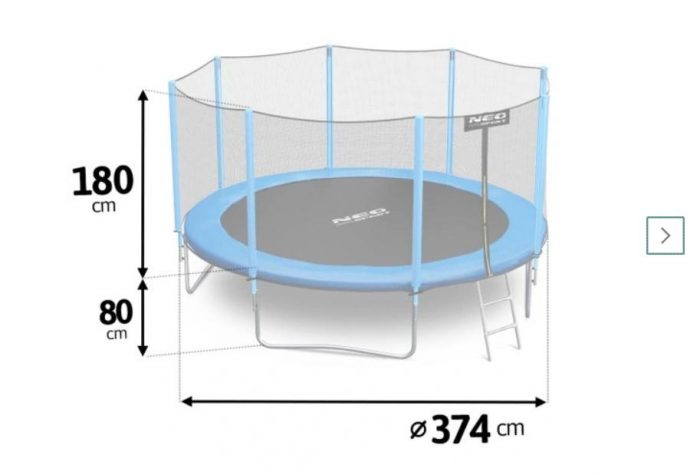 Батут Neo-Sport 374 см із Зовнішньою Сіткою + Драбинка (NS-12Z181) - Весела Розвага для Дітей і Дорослих - Зображення 3