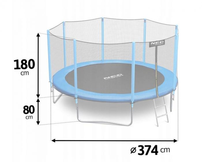 Батут Neo-Sport 374 см з Зовнішньою Сіткою + Драбинка - Простір і Безпека для Активних Ігор - Зображення 4