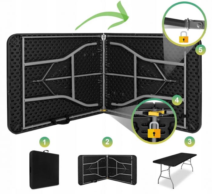 Стіл Туристичний eHokery Feta 180 x 74 x 73,5 см Чорний - Ідеальний для Пікніків та Поїздок - Зображення 2