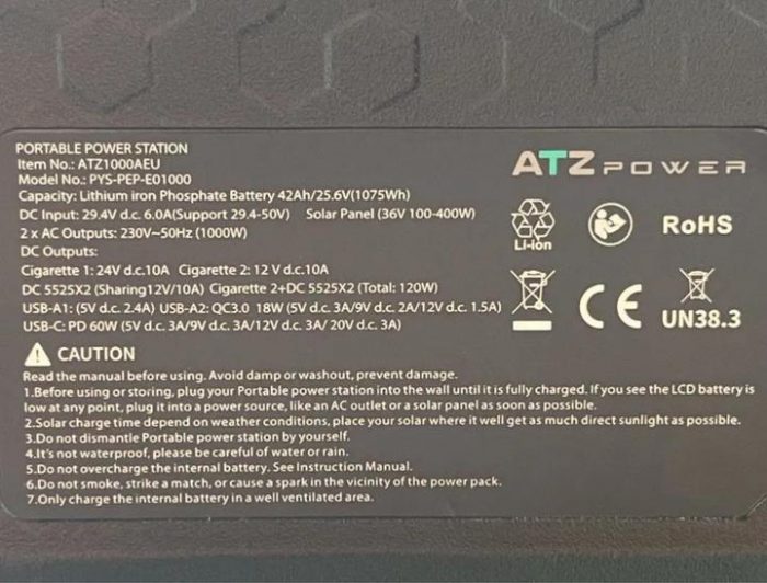 Зарядна Станція ATZPower ATZ1000AEU LiFePO4 1000W 1075Wh - Економне Автономне Живлення - Зображення 5