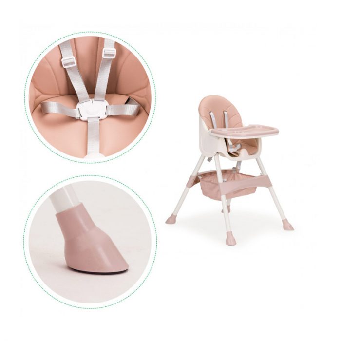 Стільчик для годування 2 в 1 з 5-точковими ременями ECOTOYS HC-823 рожевий-зручність і безпека для малюка - Зображення 4