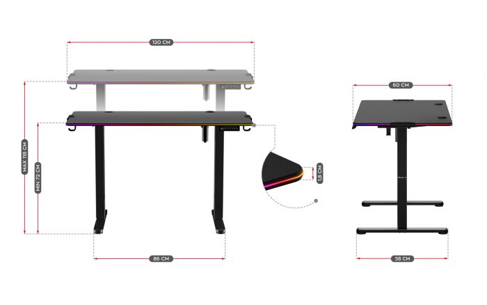 Геймерський електричний стіл Huzaro Hero 8.2 RGB Інноваційний комфорт та стиль - Зображення 7