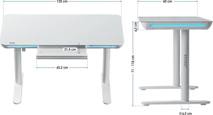 Ігровий стіл електричний SENSE7 Nomo білий Регульована висота для комфорту та ефективності - Зображення 5