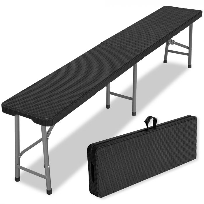 4306lawka_cateringowa_rattan_czarna___13_ Лавка розкладна садова eHokery 180x28x43см чорний ротанг - Зображення 1