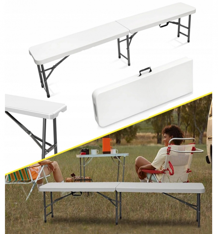 Лавка розкладна садова туристична 180x28x43см біла - Зображення 2