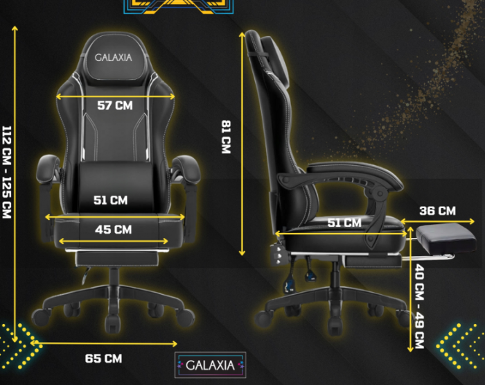 Геймерське Крісло з підставкою для ніг GALAXIA чорне-Комфорт та стиль для Тривалих Ігор - Зображення 2