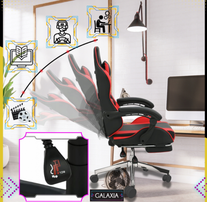 Геймерське Крісло з підставкою для ніг GALAXIA чорний+червоний -Стильний Дизайн - Зображення 2
