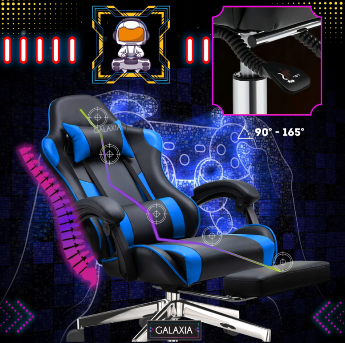 Геймерське Крісло з підставкою для ніг GALAXIA чорний+синій -Комфорт та Стиль - Зображення 3