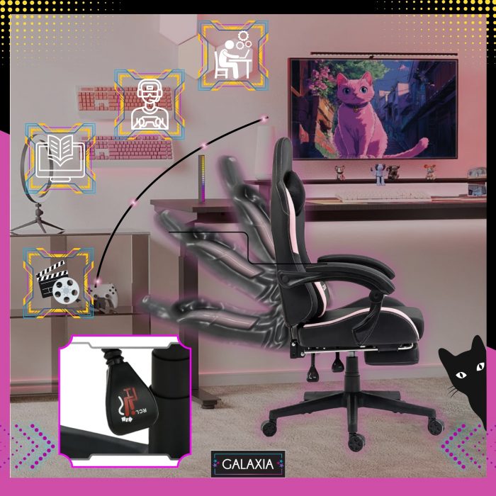 Геймерське Крісло з підставкою для ніг GALAXIA чорний+рожевий -Комфорт для Тривалих Ігор - Зображення 3