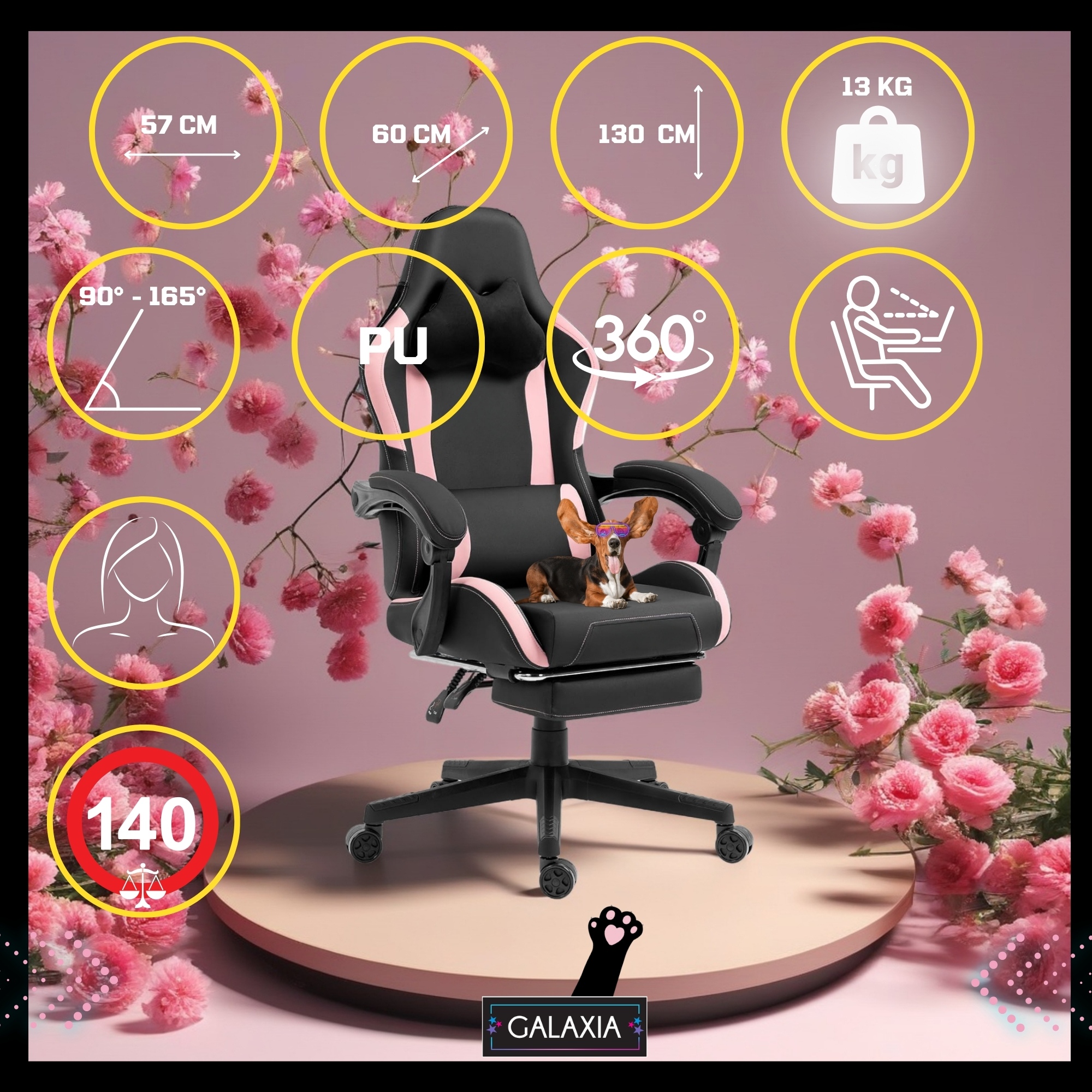 Геймерське Крісло з підставкою для ніг GALAXIA чорний+рожевий -Комфорт для Тривалих Ігор - Зображення 4