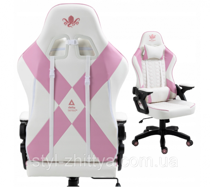 4400474061_w640_h640_4400474061 Геймерське крісло KRAKEN Feyton біло-рожеве- комфорт та елегантність для вас - Зображення 2