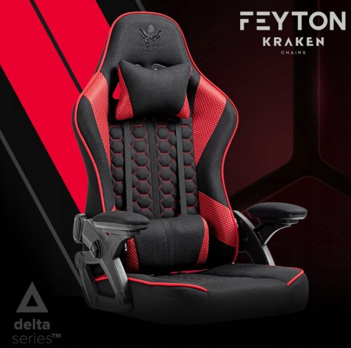 4695500290_w640_h640_kraken-feyton-gejmerskoe Геймерське крісло KRAKEN Feyton тканина чорно-червона .Преміум комфорт і стиль - Зображення 2