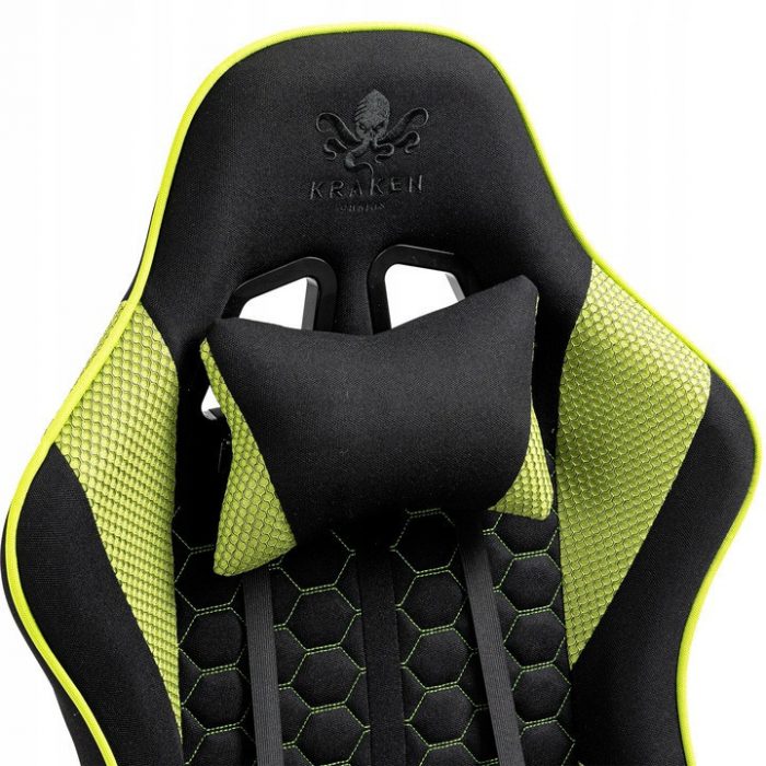 5435539592_w640_h640_5435539592 Геймерське крісло KRAKEN FEYTON тканина Чорне із зеленим. Ідеальний вибір для комфорту - Зображення 8