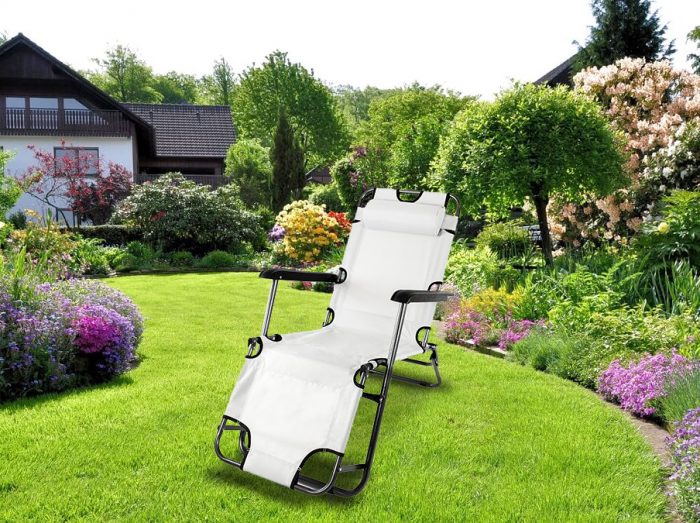 Розкладний пляжний лежак 2в1 сірий Sandos TURISMA-Ідеальний вибір для комфортного відпочинку на пляжі та в саду - Зображення 9