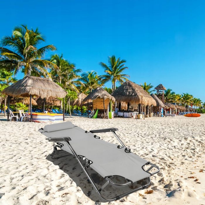 Розкладний пляжний лежак 2 в 1 графіт Sandos SEGGO-Комфорт та зручність для відпочинку на пляжі та в саду - Зображення 8