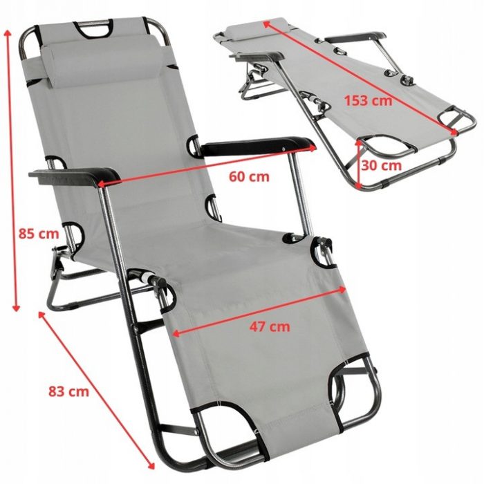 Розкладний пляжний лежак 2 в 1 графіт Sandos SEGGO-Комфорт та зручність для відпочинку на пляжі та в саду - Зображення 4