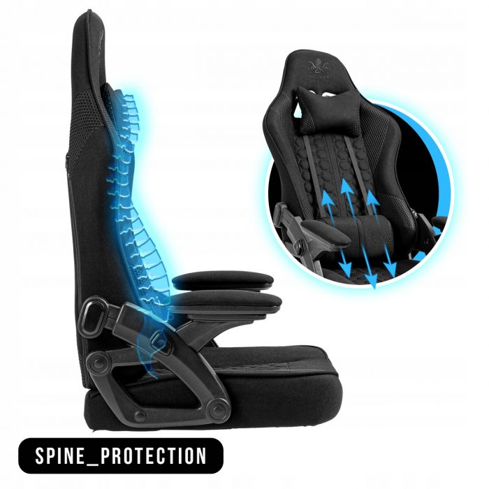 Геймерське крісло KRAKEN Feyton тканина чорне-Ідеальний Комфорт для Тривалих Ігор - Зображення 8