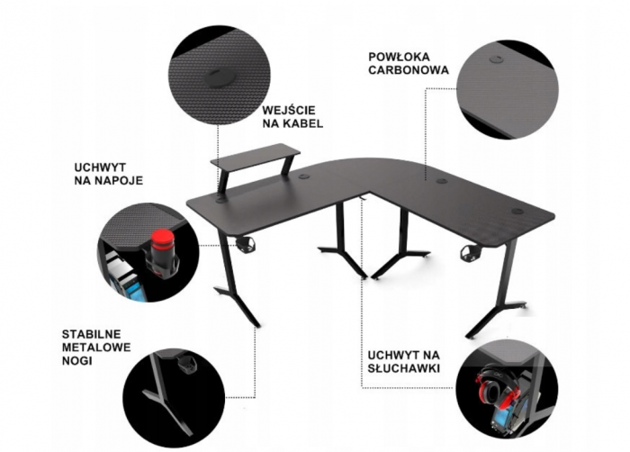 Геймерський стіл Atos Carbon 146х56 см Стиль, функціональність та комфорт - Зображення 2