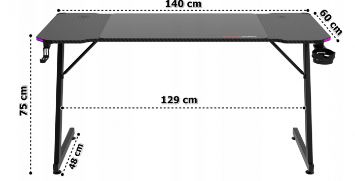 Геймерський стіл Shadow Gamer 140 х 60 см RGB LED - Зображення 2