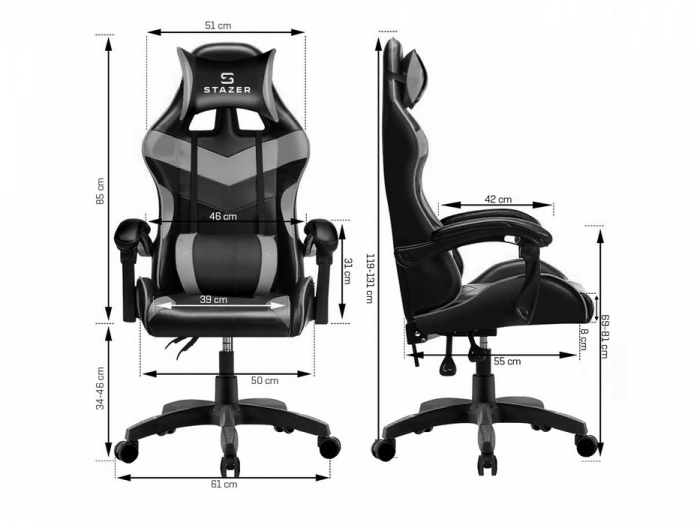 Геймерське крісло STAZER Coliber Чорно-сірий- ідеальне поєднання комфорту та стилю - Зображення 2