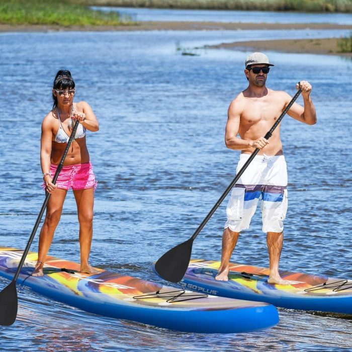 Pompowana-deska-SUP-do-wioslowania-stand-up-335-cm-4 Дошка SUP Costway SP37442-L з веслом 335 см-ідеальний вибір для активного відпочинку на воді та пригод - Зображення 5