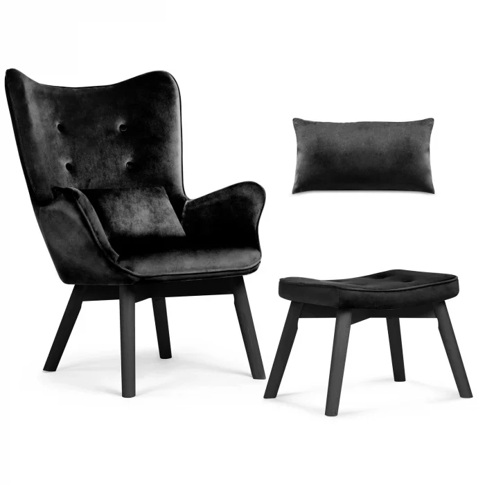 Чорне крісло Sofatel Norse з підніжкою - Зображення 8