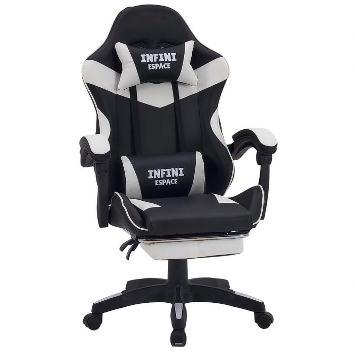 Геймерське крісло INFINI ESPACE чорно-біле-Стильний дизайн та максимальний комфорт для тривалих ігрових сесій - Зображення 5