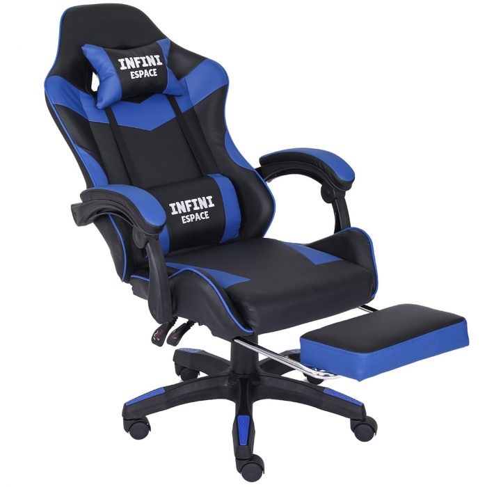 Геймерське крісло INFINI ESPACE чорно-синє-Комфорт і підтримка для інтенсивних ігор та роботи в стильному дизайні - Зображення 3