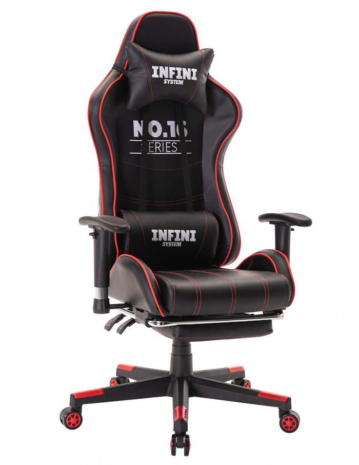 Геймерське крісло Infini series No.16 Gaming Chair чорно-червоне-Стиль, комфорт і підтримка для тривалих ігрових сесій - Зображення 6