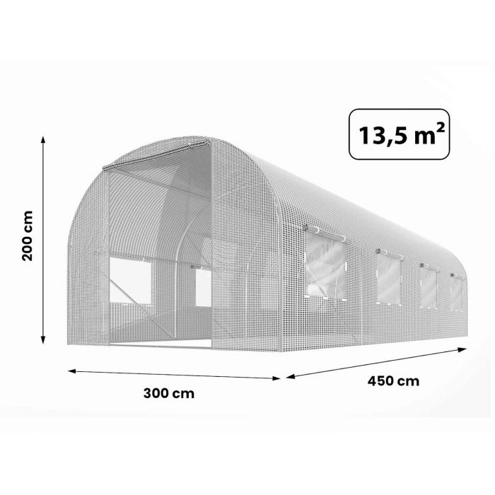 Теплиця садова 3 x 4,5 м (13,5 м²) біла Plonos - Оптимальний мікроклімат для рослин - Зображення 2