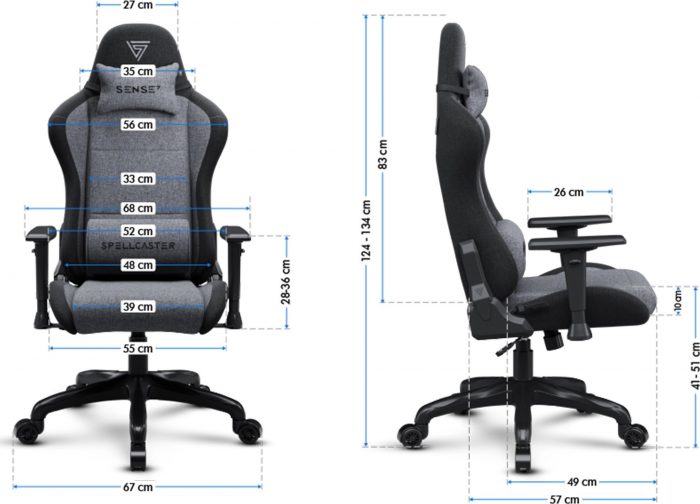 Тканинне крісло SENSE7 Spellcaster FUKU чорно-сірий Комфорт і стиль для геймерів у елегантному дизайні - Зображення 9
