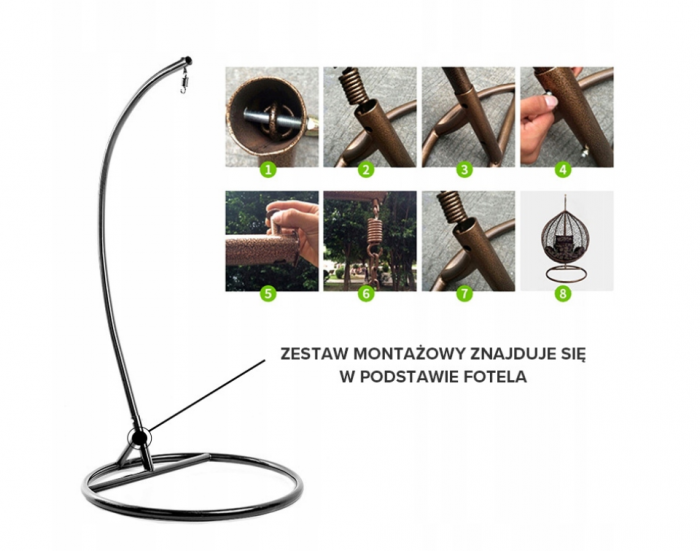 Підвисне садове крісло кокон коричневий Velaco ITAKA-BR-OKR-BL коричневе+чорна подушка-Ідеальне поєднання комфорту та стилю - Зображення 8