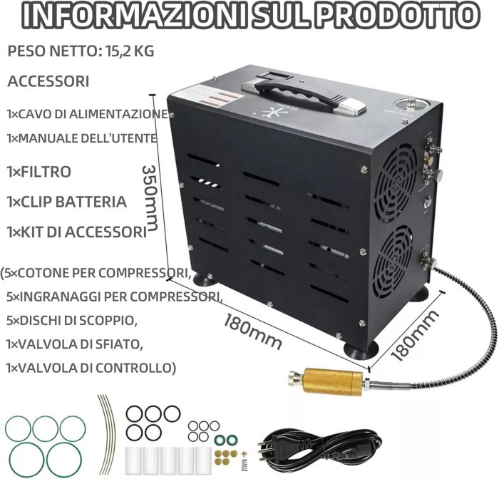 71DDejklZL._AC_SL1500_ Портативний компресор TUXING TXEDB062 300 бар PCP 800 Вт - Зображення 2