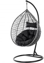 Підвісне садове крісло кокон сірий Velaco ITAKA-GR-OKR-BL з чорною подушкою- Ідеальний комфорт та елегантність - Зображення 4