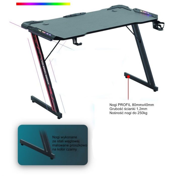 Геймерський стіл RGB ATOS Carbon 120 x 60-Стиль та функціональність для вашого ігрового простору - Зображення 7