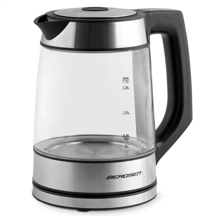 Електрочайник Berdsen BD-704 скляний 1,7 л, чорно-срібний - Зображення 2