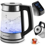 Електрочайник Berdsen BD-704 скляний 1,7 л, чорно-срібний