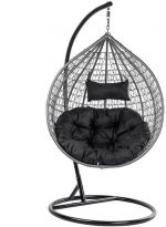 Підвісне садове крісло кокон сірий Velaco ITAKA-GR-OKR-BL з чорною подушкою- Ідеальний комфорт та елегантність - Зображення 2