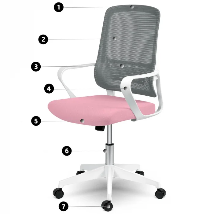 Офісне крісло Sofotel Wizo з мікросітки біло-рожеве - Зображення 7