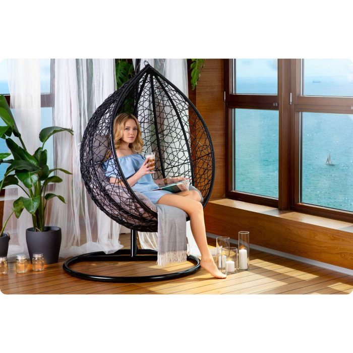 fotel-ogrodowy-wiszacy-hawana_1436 Крісло садове підвісне Hawana чорне + сірі подушки (кокон)- Стиль і зручність - Зображення 6