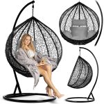 Крісло садове підвісне Hawana чорне + сірі подушки (кокон)- Стиль і зручність