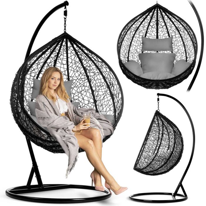 fotel-ogrodowy-wiszacy-hawana_1442 Крісло садове підвісне Hawana чорне + сірі подушки (кокон)- Стиль і зручність - Зображення 1