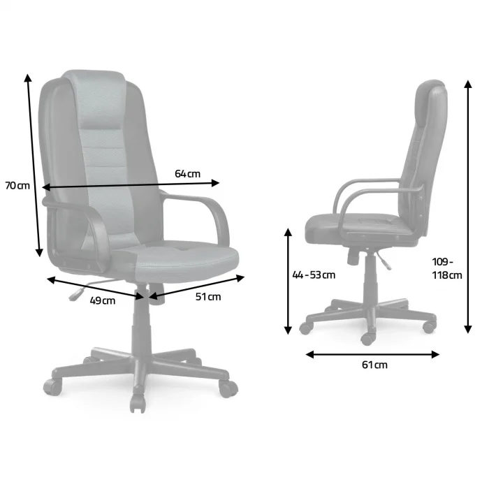 Офісне шкіряне крісло з мікросіткою 518B чорно-сірий - Зображення 6