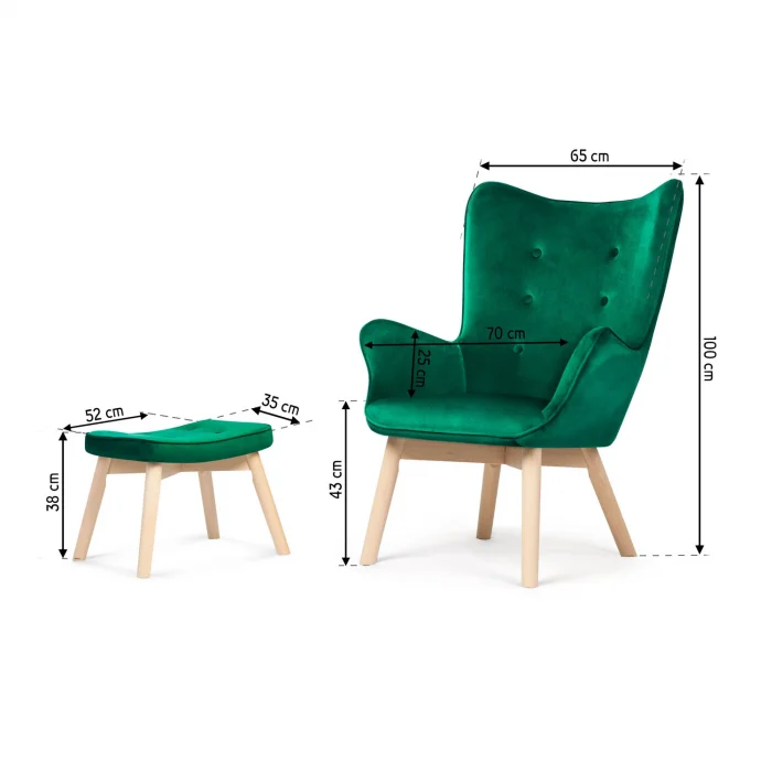Крісло Sofatel Norse з підніжжям, темно-зелене - Зображення 11