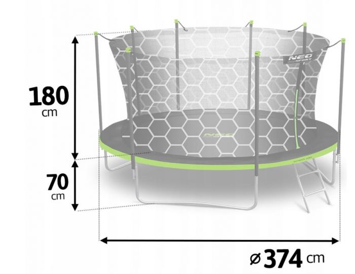 Батут Neo-Sport з Сіткою 374 см FT 12 NS-12W231 - Активний Відпочинок для Родини - Зображення 4
