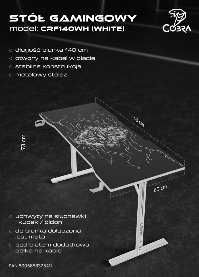 Геймерський стіл Cobra X-Mate CRF140WH - Зображення 18