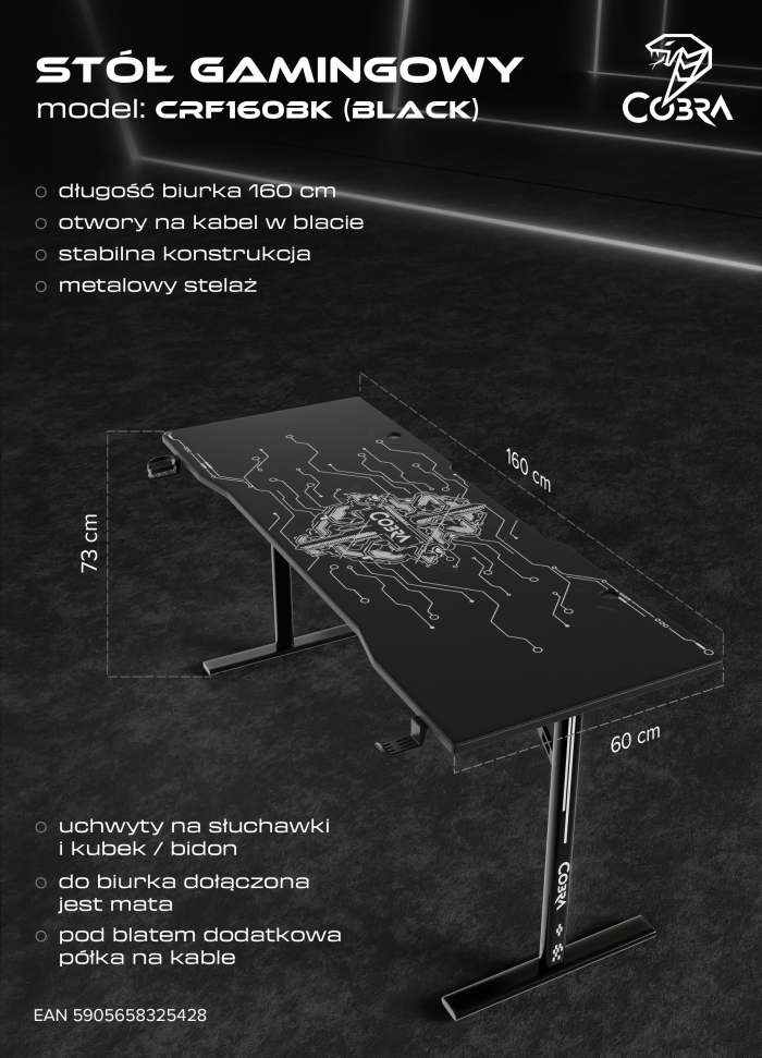 Геймерський стіл Cobra XL-Mate CRF160BK - Зображення 18