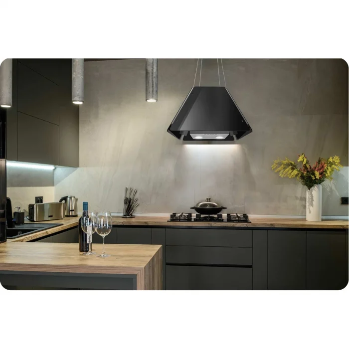 Витяжка кухонна скляна підвісна 60см чорна BT-222 - Зображення 7