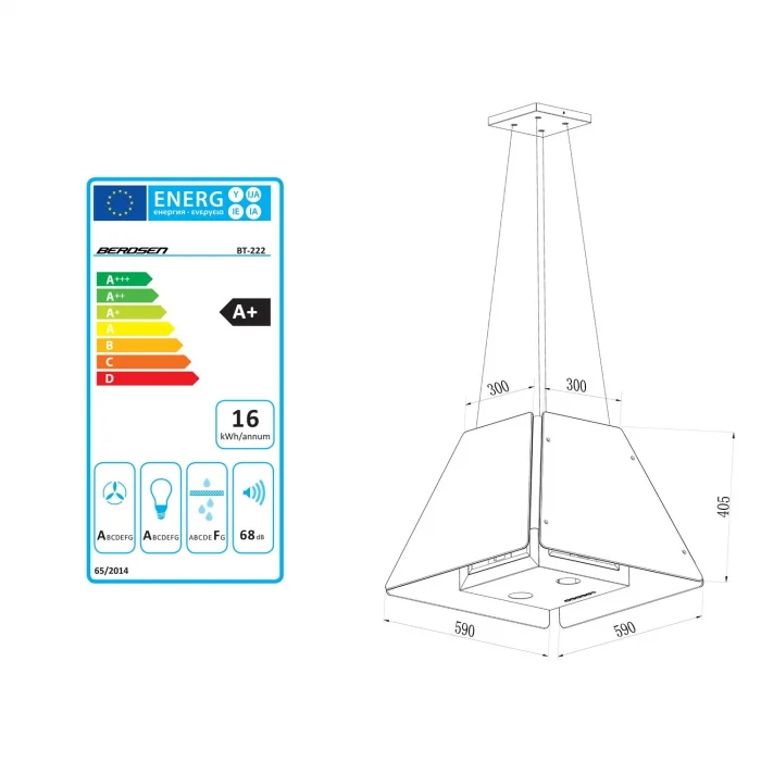 Витяжка кухонна скляна підвісна 60см чорна BT-222 - Зображення 11